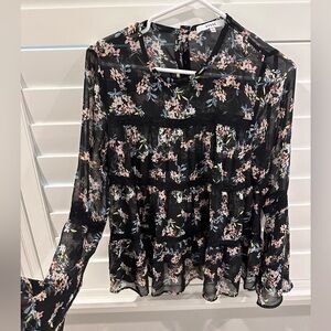 Ro & De flowy black floral see through blouse